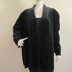 Crimson by Lawrence Kurtz, velvet swing coat, plus size 4X, embellished velvet